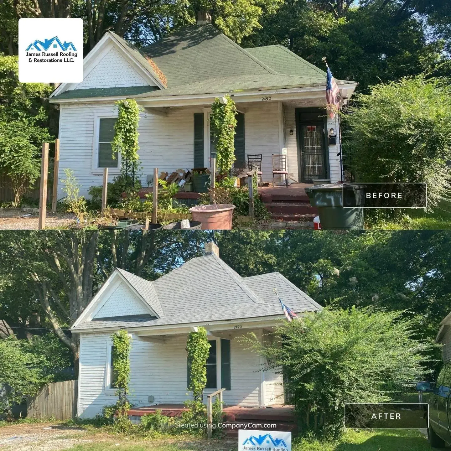 Roofing before and after from James Russell Roofing.