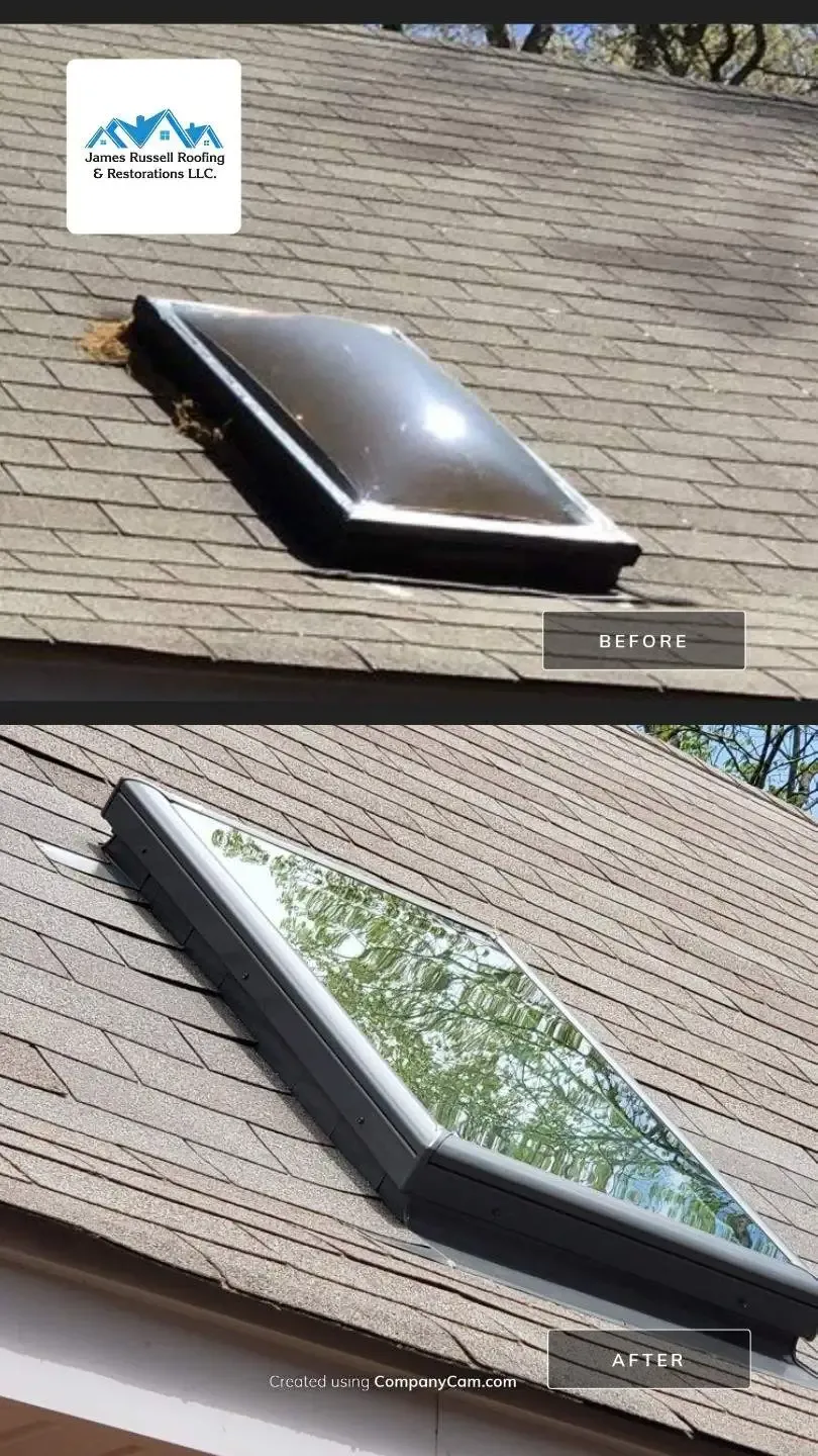 Skylight before and after photo.
